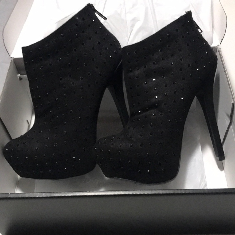 Black rhinestone stiletto booties